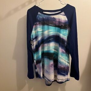 tek gear Navy Raglan Long-Sleeve Top with Aqua & Purple Watercolor Front